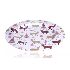 *36170 KARÁCSONYI tálca bádog kerek rénszarvasos d28cm