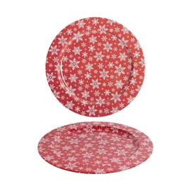 *39319 KARÁCSONYI tálca bádog hópihés piros d25cm