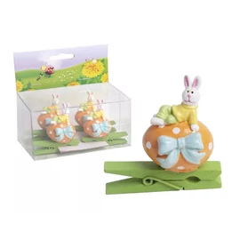 *42379 HÚSVÉTI DEKOR fa csipesz kerámia tojás nyuszival 4,5cm