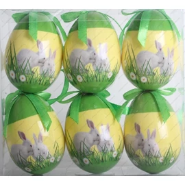 HÚSVÉTI tojás festett fényes PVC nyuszis, csibés, Happy Easter 7,5cm