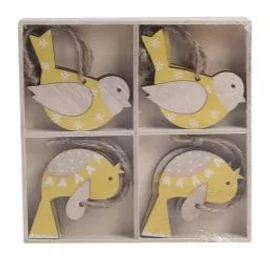 *44815 DEKOR fa sárga/natúr madárka akasztós