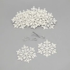 *48473 KAR DEKOR akasztós csillámos hópihe dísz fehér vagy pezsgő színben d10cm