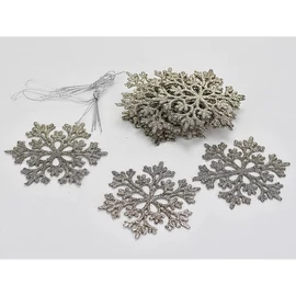 *48473 KAR DEKOR akasztós csillámos hópihe dísz fehér vagy pezsgő színben d10cm