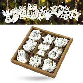 *52909 KAR.DEKOR akasztós fa kari díszek fehér kb.6-7cm.