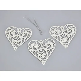 *53226 DEK. csillámos szív, fehér, áttört, akasztós 8cm