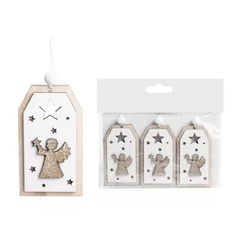 *54621 KAR. DEKOR akasztós fafigura glitteres angyal 7,5cm