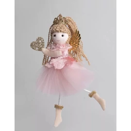 *54763 KAR. DEKOR akasztós angyal rózsaszín/arany tüll 18cm