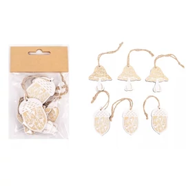 *56466 DEKOR fa öszi díszek levél, gomba, makk natúr/fehér