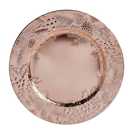 *60027 KARÁCSONYI TÁLCA müa. kerek,ezüst hópihés, rose fagyöngyös 33cm