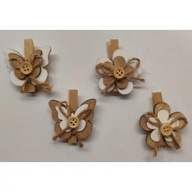 CSIPESZ  fa natur/fehér  virág/lepke gombbal  5cm