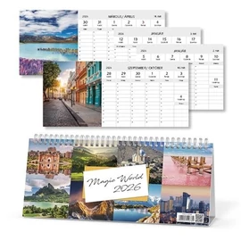 *61678 NAPTÁR asztali KÉPES 2026 Magic World pd csonka naptár 12 képes