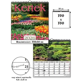 *41304 FALINAPTÁR 2026 Kertek T-Calendar 33*33cm spirálozott