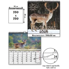 *41309 FALINAPTÁR 2026 Vadászat T-Calendar 33*33cm spirálozott
