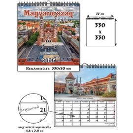 *48152 FALINAPTÁR 2026 Magyarországot terei T-Calendar  33*33cm spirálozott