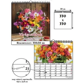 *48153 FALINAPTÁR 2026 Virágcsokrok T-Calendar 33*33cm spirálozott