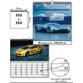 *54557 FALINAPTÁR 2026 Sportkocsik T-Calendar 33*33cm spirálozott