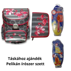 *55868 Iskolatáska HAMA 2 részes töltött merev falú  Flamingós + klapnis tolltartó