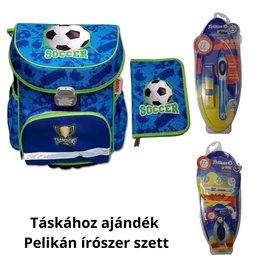 *55869 Iskolatáska HAMA 2 részes töltött merev falú  Soccer + klapnis tolltartó