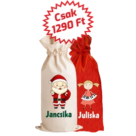 MIKULÁS TASAK 18*28cm piros szatén egyedileg nyomtatott