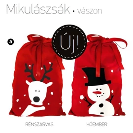MIKULÁS zsák textil hóember/rénszarvas 185*300 piros vászon