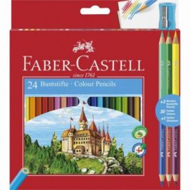 SZÍNES CERUZA 24 FABER Castell+hegyező+3db bicolor ceruza 110324