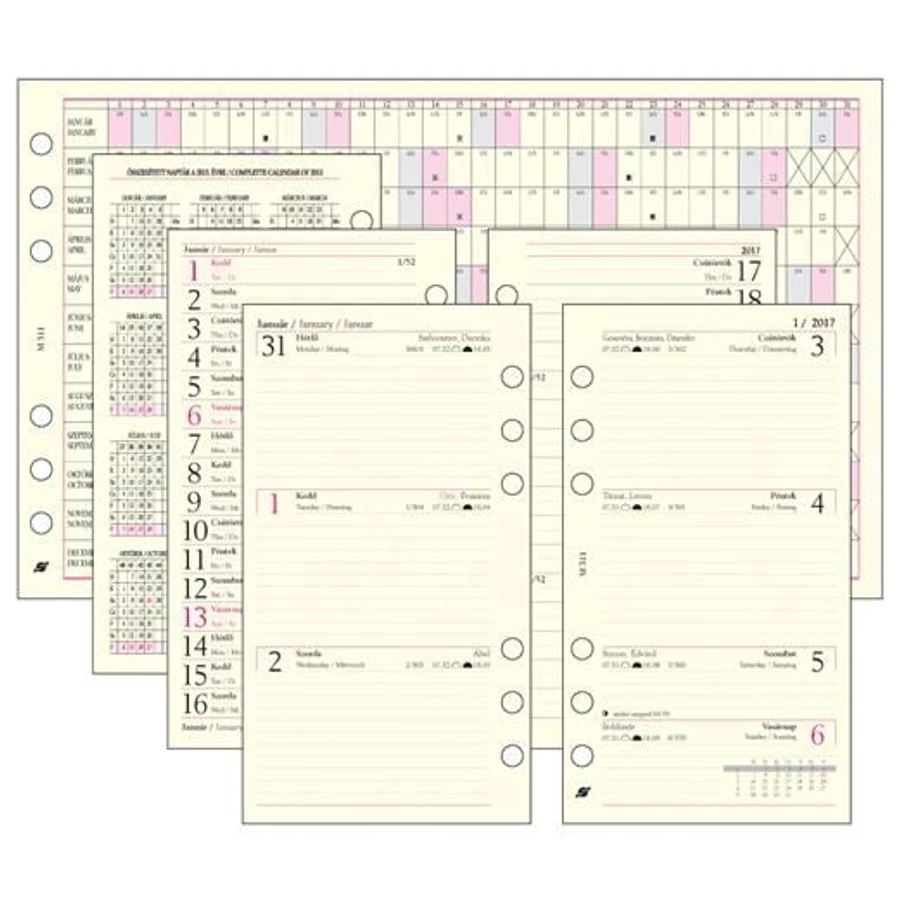 *07764 NAPTÁR betét SATURNUS-M311chamois,éves áttek.+havi terv+heti terv+inf