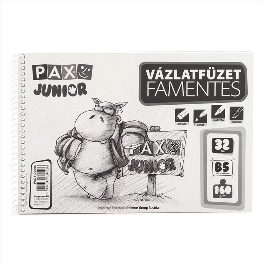 *11138 VÁZLATFÜZET B5-32lap famentes PAX Junior 160g