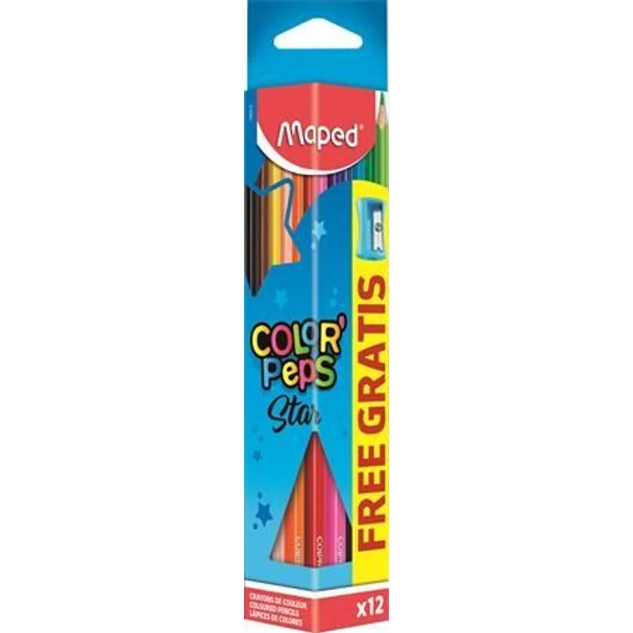 *17345 SZINESCERUZA 12 MAPED ColorPeps trió+hegyező háromszögletű dob.