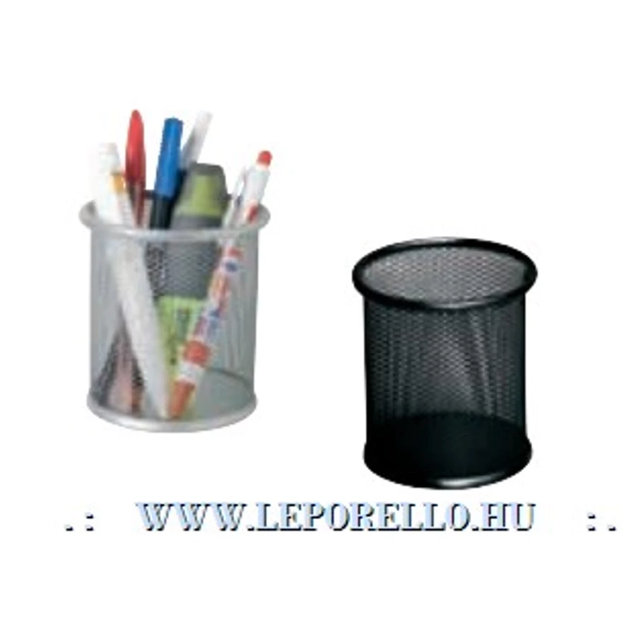 *19386 IRÓSZERTARTÓ POHÁR fémháló kerek ezüst/fekete