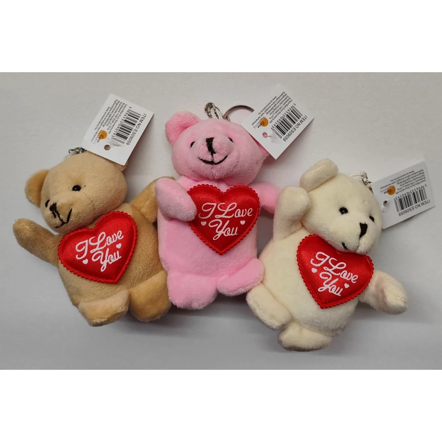 VALENTIN kulcstartó plüss maci szívvel  11cm