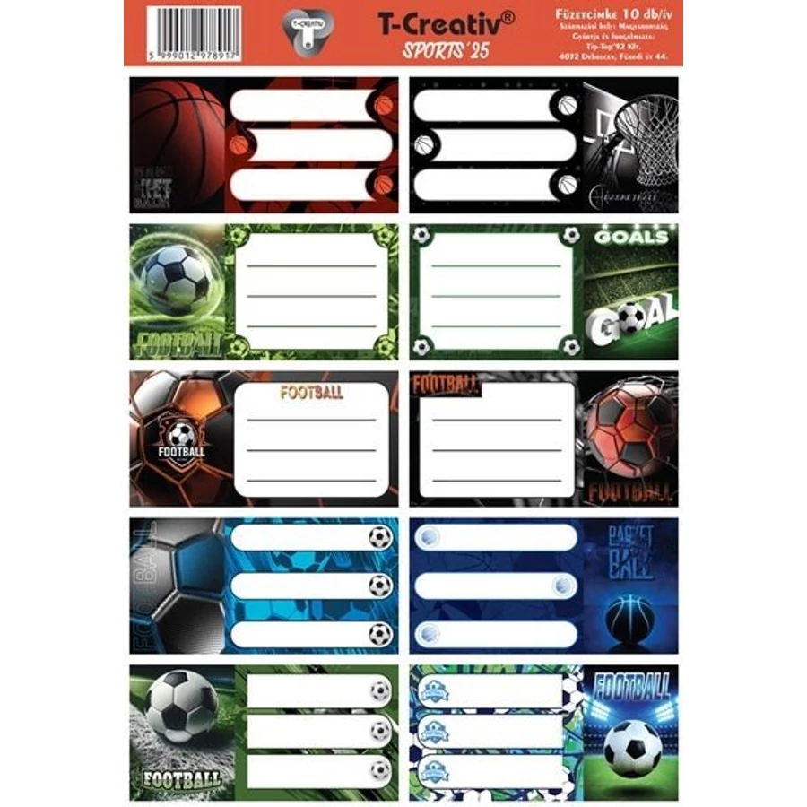 *22479 FÜZETCIMKE T-Creativ mintás 10db /1iv