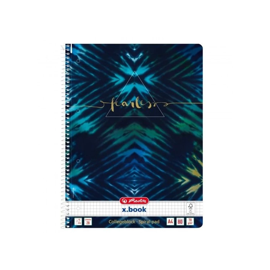 *26487 FÜZET spirál A4 HERLITZ kockás 80l lyukasztott Batik