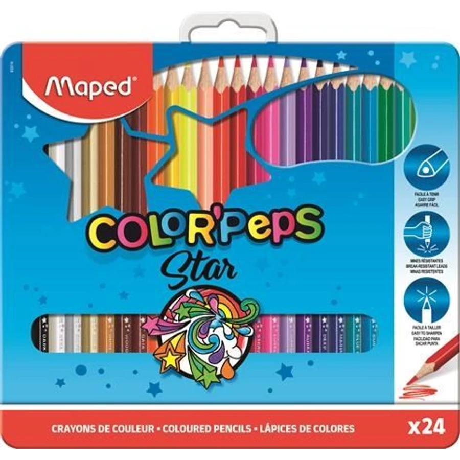 *26611 SZÍNESCERUZA 24 MAPED ColorPeps trió FÉM doboz