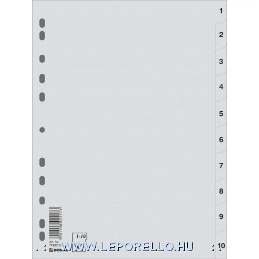 *27212 REGISZTERES ELV. A4  1-10 PVC szürke Donau DD77400