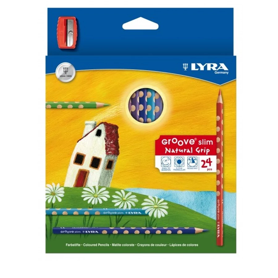 *29512 SZÍNESCERUZA 24 LYRA Groove Slim fogás javitó pöttyökkel+hegyező