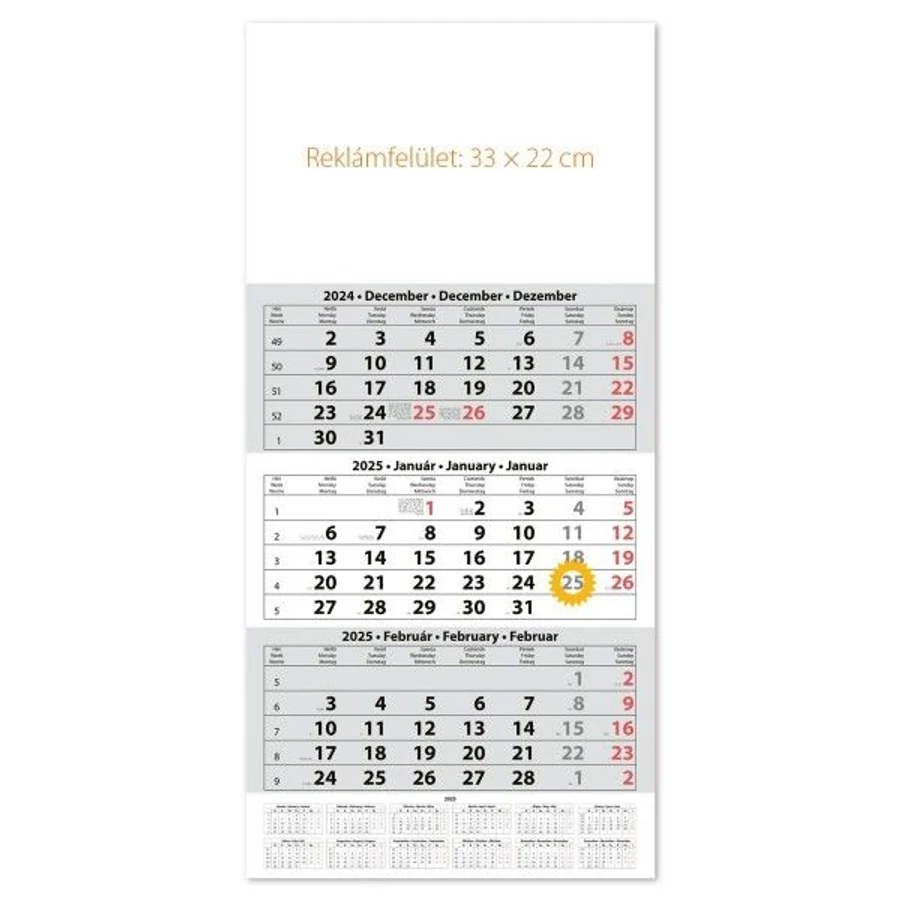 *30459 FALINAPTÁR SPEDITŐR 2025 1 tömbös 3 havi GOS SP-1  kép nélkül 33*67cm