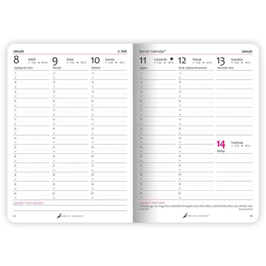 *33397 HATÁRIDŐNAPLÓ 2024 B6 heti SECRET calendar Lizzy Dolce Blocco gumis