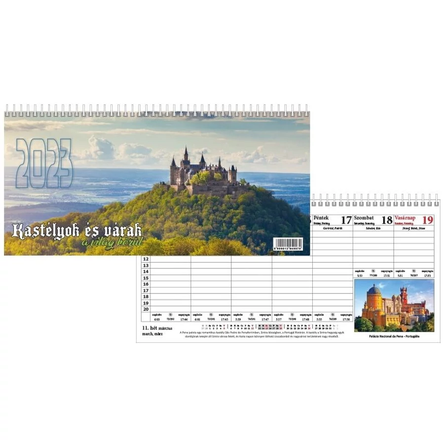 *36113 NAPTÁR asztali KÉPES 2023 kastéyok és várak a világ körül T-Calendar