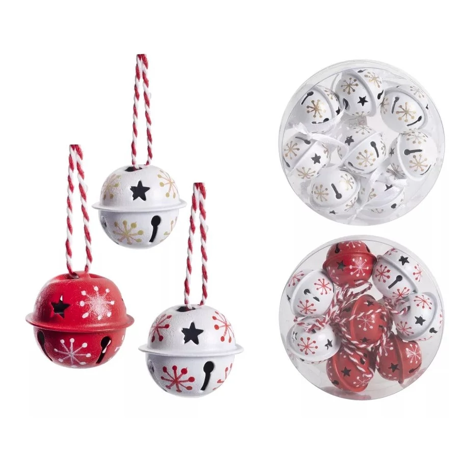 *36269 KAR.DEKOR fém csengő 3cm hópihés piros/fehér/arany
