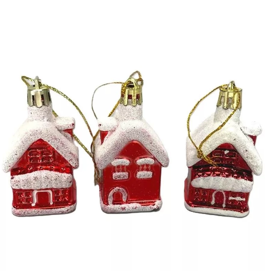 *39362 KARÁCSONYFA DÍSZ piros havas házikó