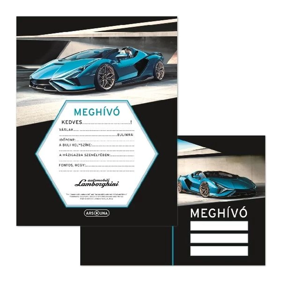 PARTY MEGHIVÓ boritékos Ars Una 10szett/cs (Lamborghini)