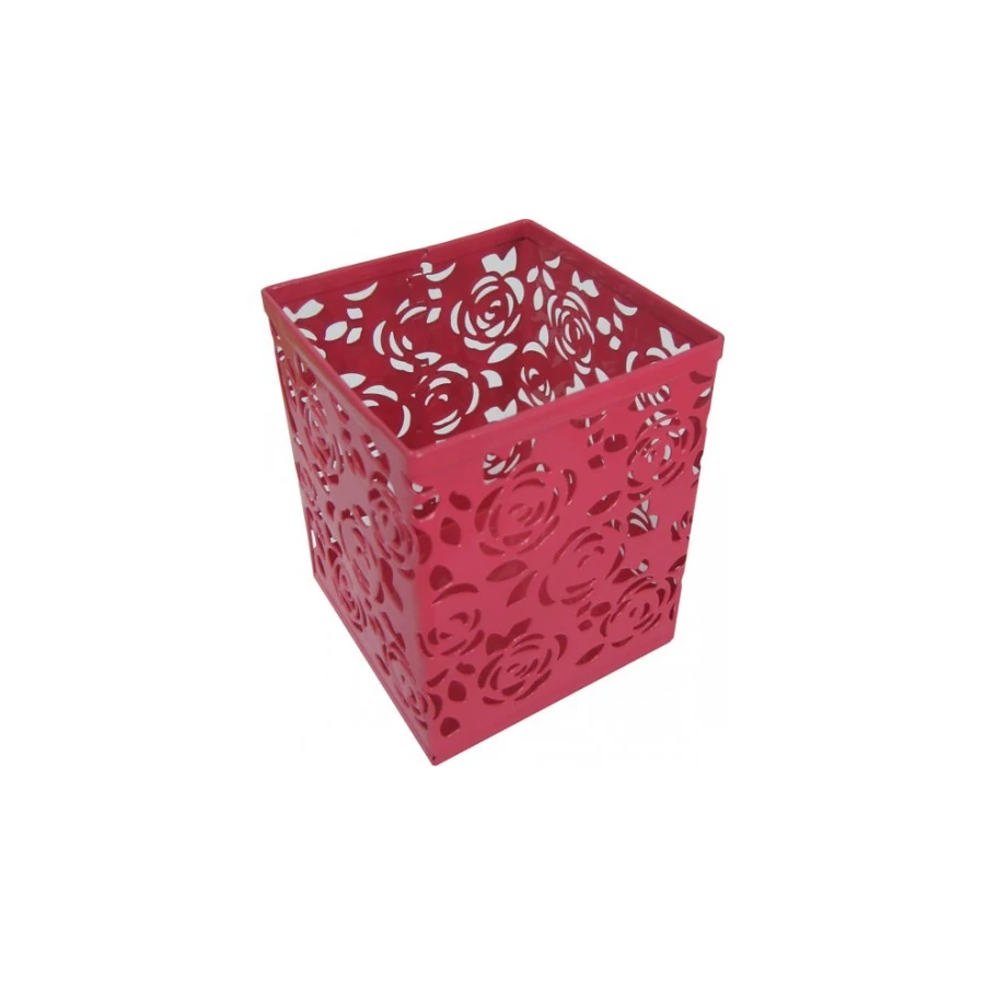 *39779 ÍRÓSZERTARTÓ fém szögletes MESH színes áttört rózsamintás 8*8*10