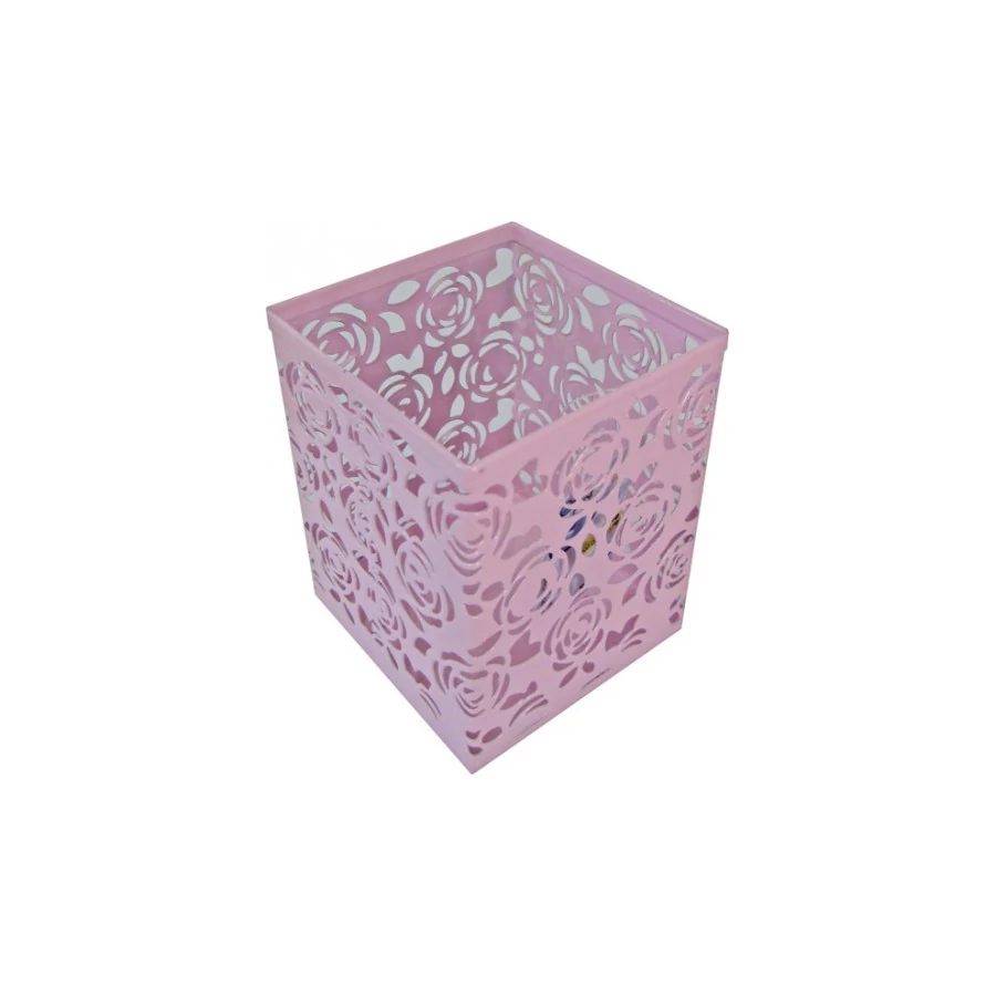 *39779 ÍRÓSZERTARTÓ fém szögletes MESH színes áttört rózsamintás 8*8*10