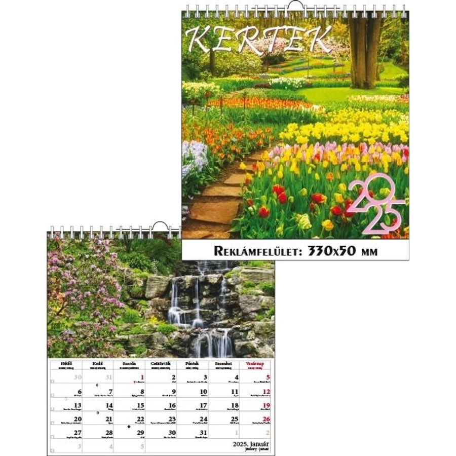 *41304 FALINAPTÁR 2025 Kertek T-Calendar 33*33cm spirálozott