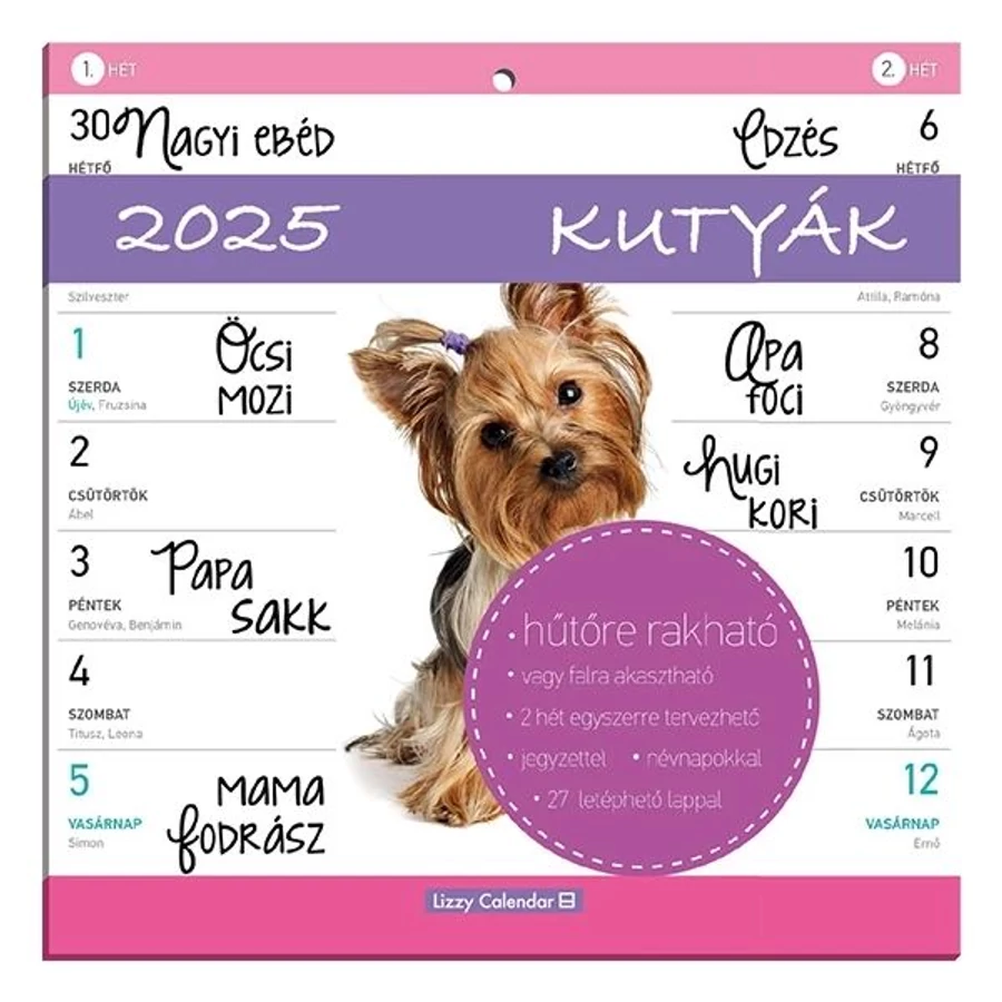 *41579 FALINAPTÁR 2025 tervező LIZZY Kutyák kétheti mágneses