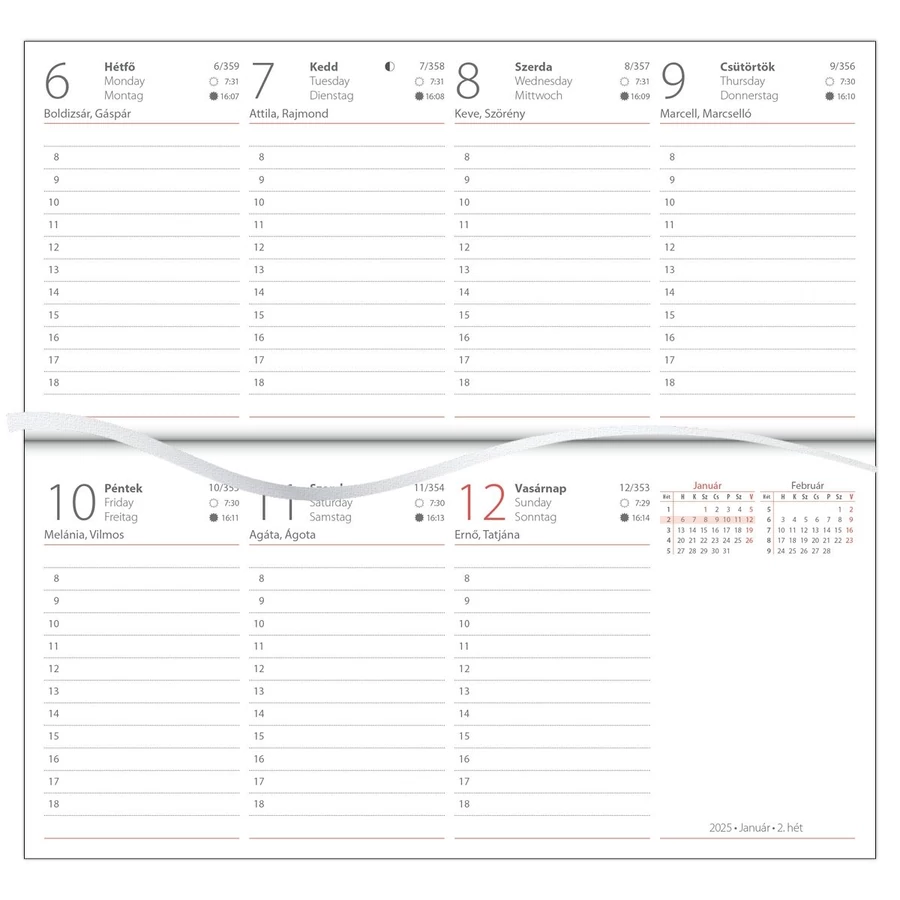 *41659 ZSEBNAPTÁR 2025 heti fekvő GOS Memphis varrott