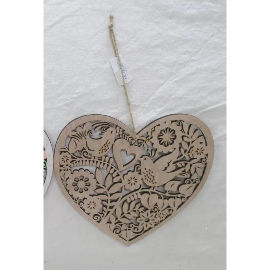 *42383 AJTÓDÍSZ fa natur tavaszi, szív alakú, virágos, madaras