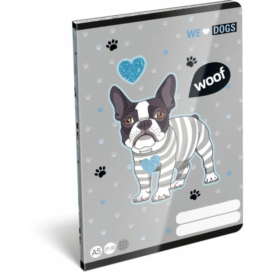 *42992 FÜZET A5 LIZZY kockás 27-32 We Love Dogs Woof