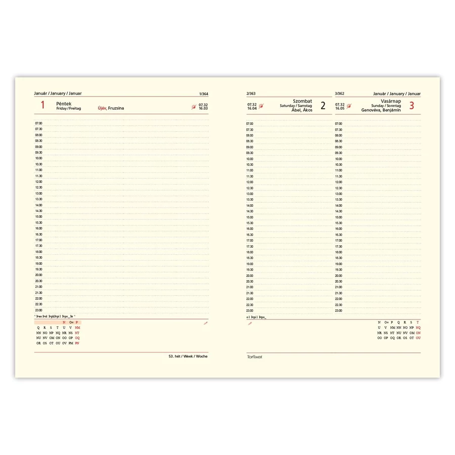 *44399 HATÁRIDŐNAPLÓ 2024 A5 napi TOPTIMER Duplex D021 chamois lap