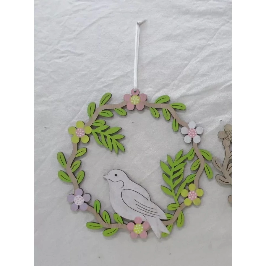 *44773 AJTÓDÍSZ fa tavaszi, virágkoszorú madárral